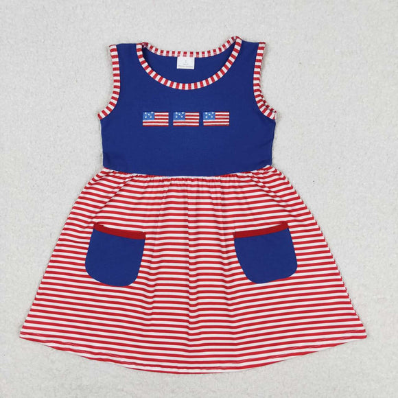 Flag Red Stripe Navy Pocket Girls 4th of July Dress