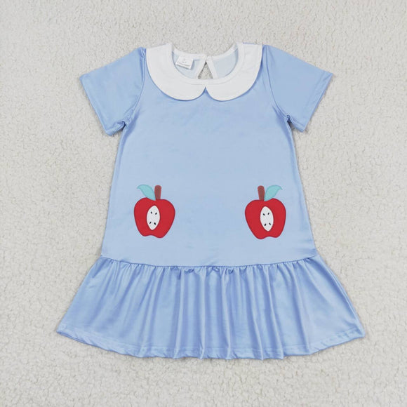 Apple Doll Collar Blue Girls Back to School Dress