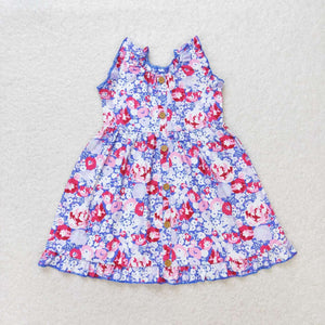 Blue Purple Floral Girls Sleeveless Dress