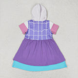 Cartoon Purple Pink Hoodie Girls Short Sleeve Dress