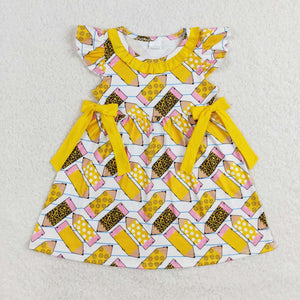 Pencil Yellow Ruffles Bows Girls Back to School Dress