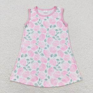 Floral Leaves Pink White Girls Sleeveless Dress