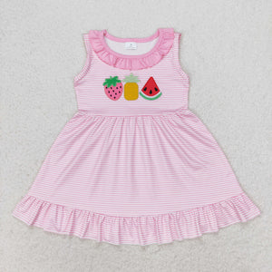 Strawberry Watermelon Fruit Stripe Pink Girls Sleeveless Dress