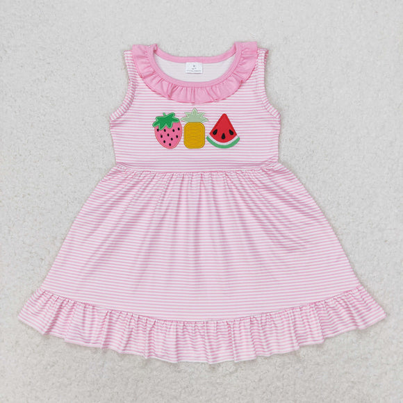 Strawberry Watermelon Fruit Stripe Pink Girls Sleeveless Dress