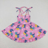 Cartoon Pineapple Pink Girls Sleeveless Dress