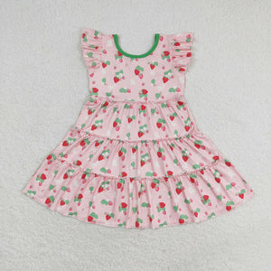 Strawberry Pink Girls Flutter Sleeve Dress