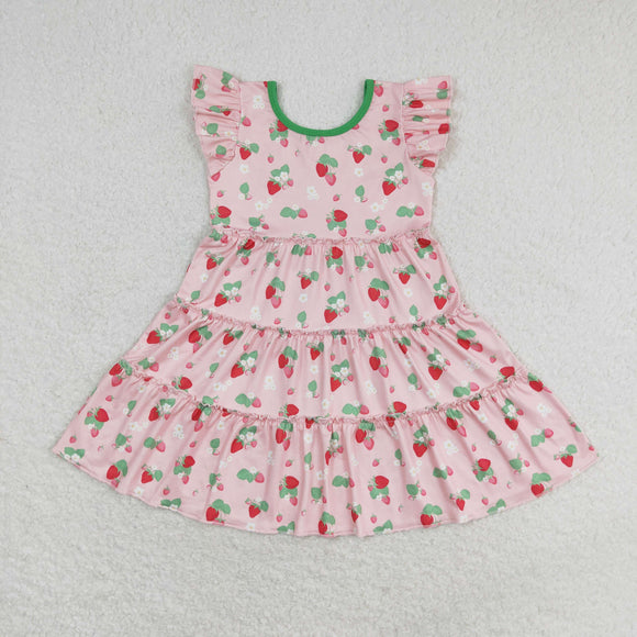 Strawberry Pink Girls Flutter Sleeve Dress