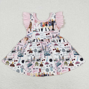 Singer Pink White Girls Flutter Sleeve Dress