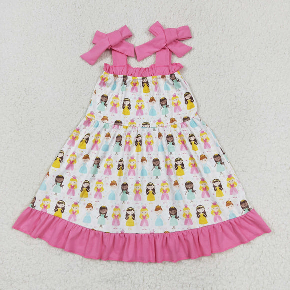 Cartoon Princess Pink Ruffles Girls Sleeveless Dress