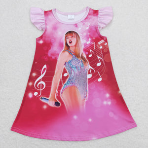 12-18M--14-16T Singer Red Pink Girls Flutter Sleeve Dress