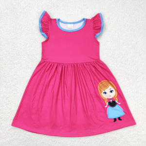 Cartoon Princess Hot Pink Girls Flutter Sleeve Dress