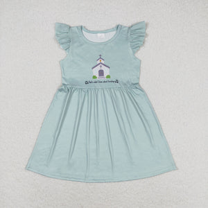 That's what i love about sundays Church Bluish Girls Flutter Sleeve Dress
