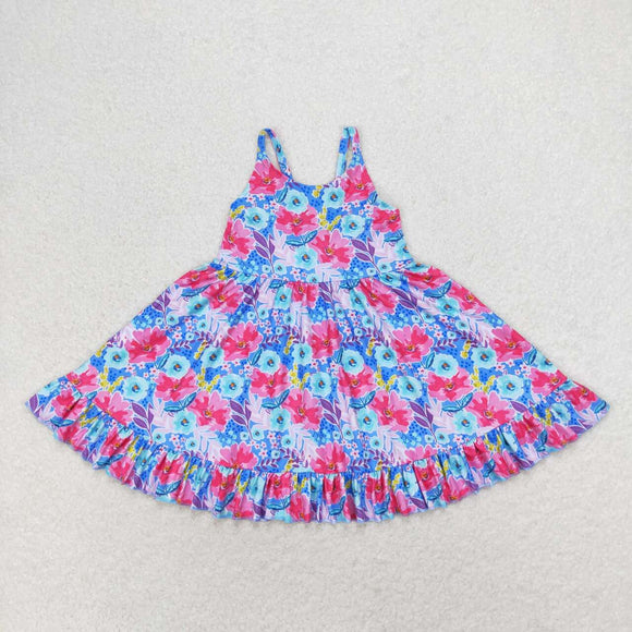 Floral Blue Red Girls Sleeveless Dress