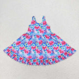 Floral Blue Red Girls Sleeveless Dress