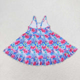 Floral Blue Red Girls Sleeveless Dress