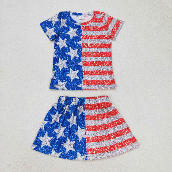 Stars Red Stripe Skirt Girls 4th of July Outfits