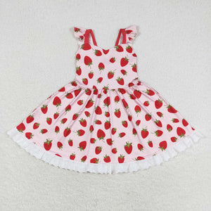 Strawberry Lace Ruffles Pink Girls Sleeveless Dress