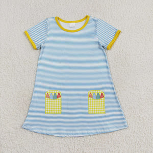 Crayon Blue Stripe Girls Back to School Dress