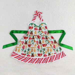 Gingerbread Stripe Green Belt Girls Christmas Dress