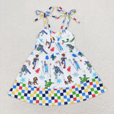 Cartoon Colorful Plaid White Girls Sleeveless Dress