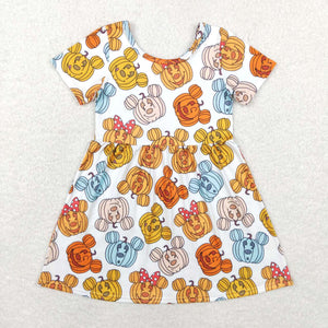 Cartoon Pumpkin White Girls Halloween Dress