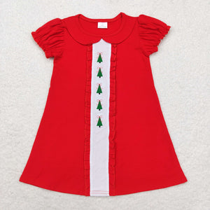 Tree Red Ruffles Girls Christmas Dress