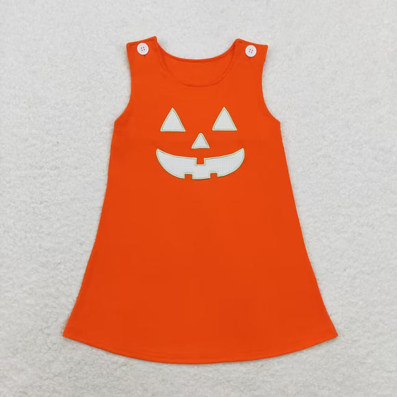 Plaid Smile Orange Girls Halloween Dress