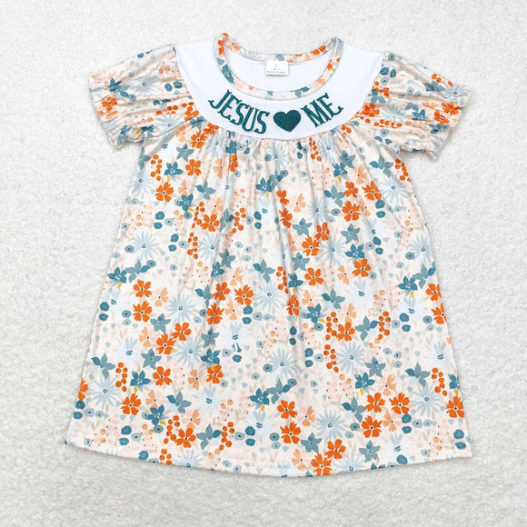 Jesus Loves Me Floral Girls Thanksgiving Dress