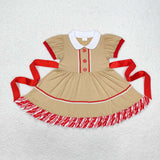 Stripe Red Belt Brown Girls Christmas Dress