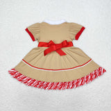 Stripe Red Belt Brown Girls Christmas Dress