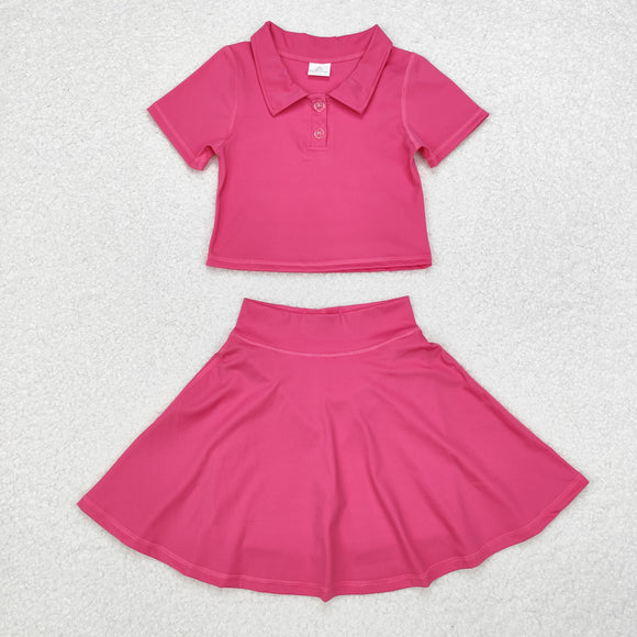 Solid Hot Pink Athletic Shorts Girls Skirts Sets