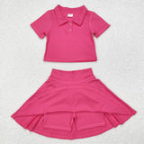 Solid Hot Pink Athletic Shorts Girls Skirts Sets