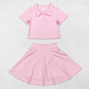 Solid Pink Athletic Shorts Girls Skirts Sets