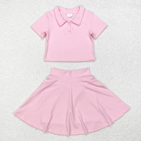 Solid Pink Athletic Shorts Girls Skirts Sets