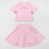 Solid Pink Athletic Shorts Girls Skirts Sets