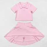 Solid Pink Athletic Shorts Girls Skirts Sets