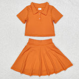 Solid Orange Athletic Shorts Girls Skirts Sets