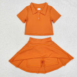 Solid Orange Athletic Shorts Girls Skirts Sets