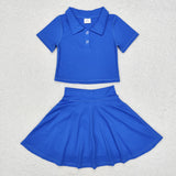 Solid Blue Athletic Shorts Girls Skirts Sets