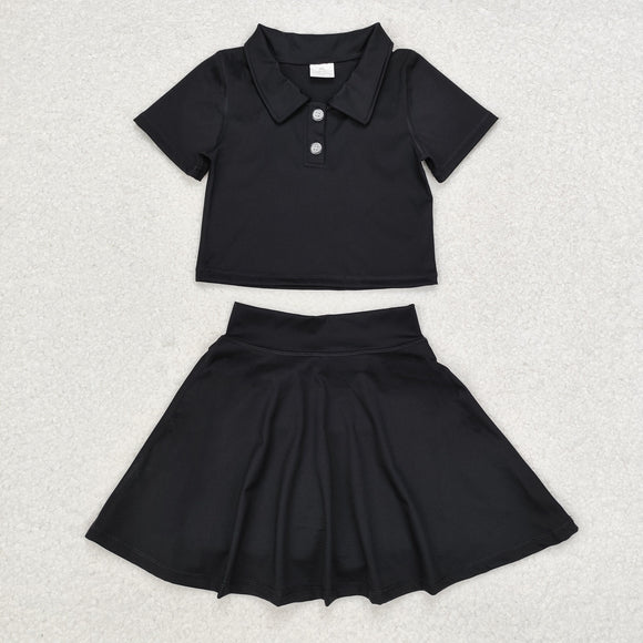 Solid Black Athletic Shorts Girls Skirts Sets