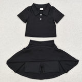 Solid Black Athletic Shorts Girls Skirts Sets
