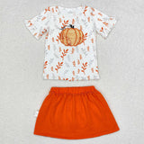 Orange Sequin Pumpkin Girls Skirts Sets