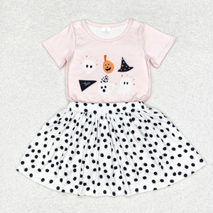 Pumpkin Boo Pink Dots Shorts Skirt Girls Halloween Outfits