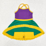 Solid Purple Yellow Green Athletic Shorts Girls Mardi Gras Dress