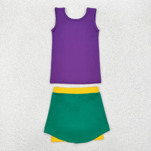 Solid Purple Yellow Green Athletic Shorts Sets Girls Mardi Gras Dress