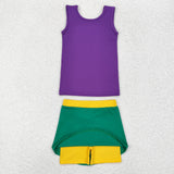 Solid Purple Yellow Green Athletic Shorts Sets Girls Mardi Gras Dress