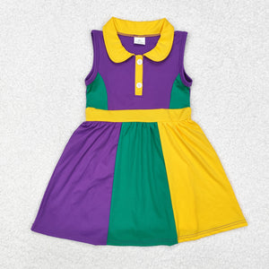 Solid Purple Yellow Green Patchwork Athletic Shorts Girls Mardi Gras Dress