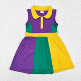 Solid Purple Yellow Green Patchwork Athletic Shorts Girls Mardi Gras Dress