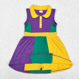 Solid Purple Yellow Green Patchwork Athletic Shorts Girls Mardi Gras Dress