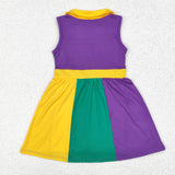 Solid Purple Yellow Green Patchwork Athletic Shorts Girls Mardi Gras Dress